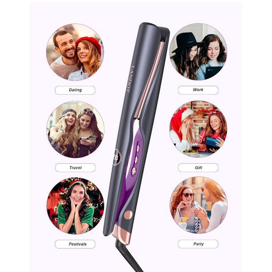 LANDOT Hair Straightener and Curler 2 in 1, Twist Flat Iron 1" Dual Voltage