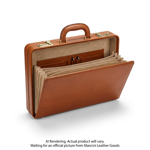 Mancini Leather Goods 86476-COGNAC Mallette extensible - Cuir pleine fleur et double serrure à combinaison
