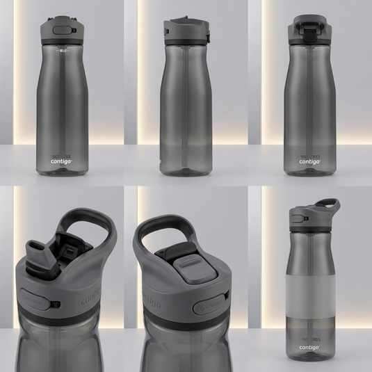 A visual matrix showing six views of a Contigo Ashland 2.0 Licorice bottle on a neutral background.