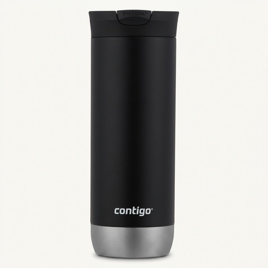A high-resolution product shot of the 16oz Contigo Huron 2.0 SnapSeal Insulated Travel Tumbler in Licorice.