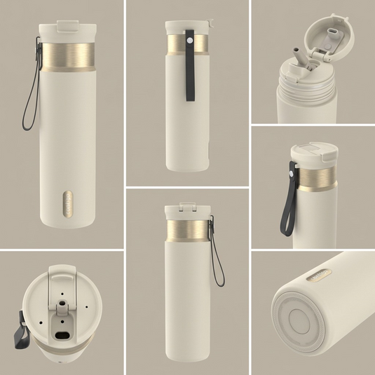 A visual comparison matrix of the Contigo 24 oz Dual Sip PVD - Oatmilk from multiple angles on a grid.