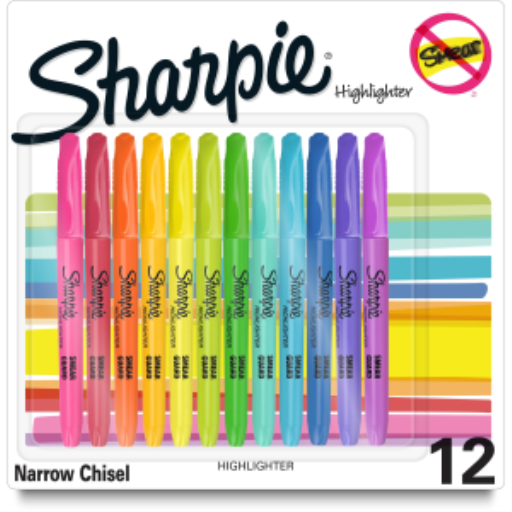 Surligneurs de poche Sharpie, pointe biseautée fine, assortis, lot de 12