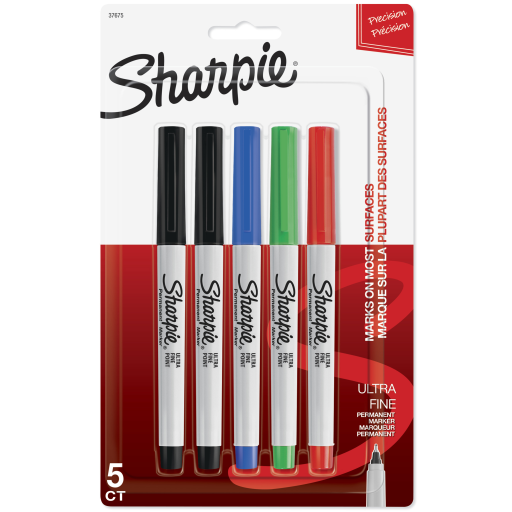 Sharpie Permanent Markers, Ultra Fine Point, Assorted Colours, 5 Count