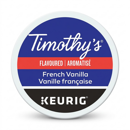 A single high-resolution Timothy's French Vanilla K-Cup pod on a clean white background.