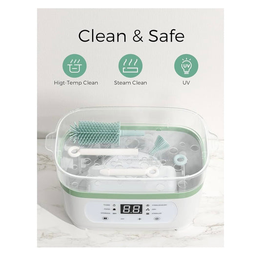 Momcozy 7-in-1 Bottle Brush Set with Drying Rack for Home & Travel, Green