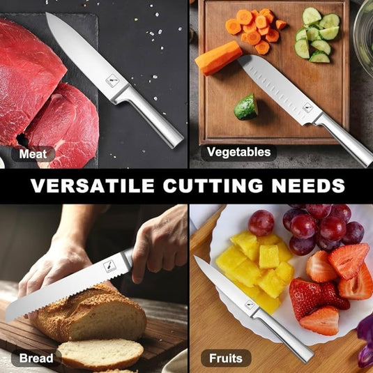 imarku 15-Piece Japanese Stainless Steel Knife Set with Block & Sharpener