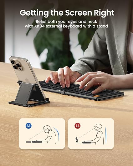 ProtoArc XK04 Foldable Compact Keyboard for Phone and Tablet, Black