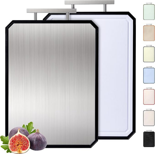 2 in 1 Stainless Steel and wheat straw pp Cutting Board with Handle Chopping