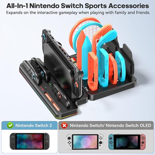 Nintendo Switch 2 Sports Accessories Bundle with Charger & Organizer