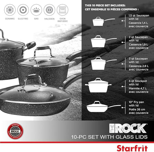 Starfrit The Rock Cookware Set 10pc Set w/Lids & Bakelite