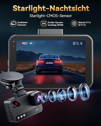 4K+4K Dash Cam Front and Rear, Free 128GB Card Included, 5.8GHz WiFi
