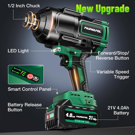 1200N.m Cordless 1/2" Impact Wrench Kit with Batteries & Sockets