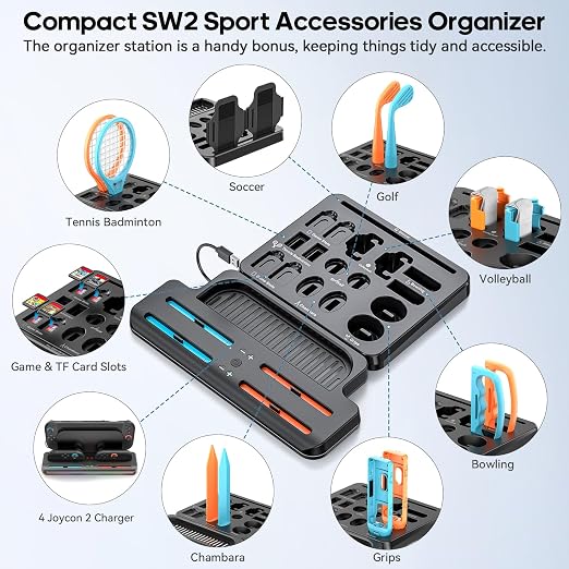 Nintendo Switch 2 Sports Accessories Bundle with Charger & Organizer