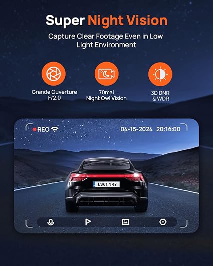70mai 1296P WiFi Dash Cam with Night Vision & Parking Monitor