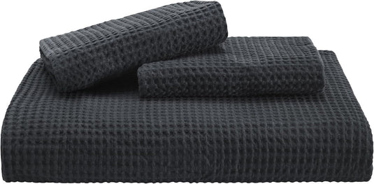 Housse de Couette Bedsure PureWoven King en Coton Pur Gaufré, 3 Pièces, Gris Foncé