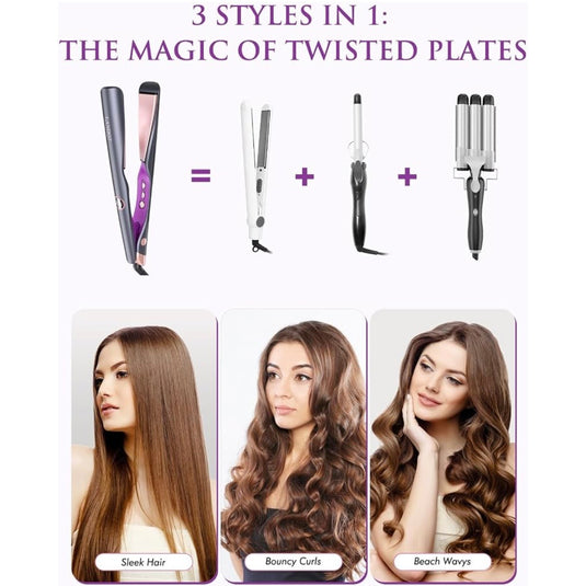 LANDOT Hair Straightener and Curler 2 in 1, Twist Flat Iron 1" Dual Voltage
