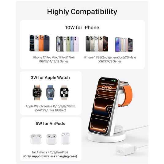 3-in-1 Wireless Charging Station for iPhone, AirPods & Apple Devices