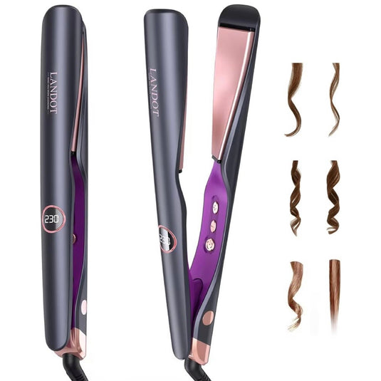 LANDOT Hair Straightener and Curler 2 in 1, Twist Flat Iron 1" Dual Voltage