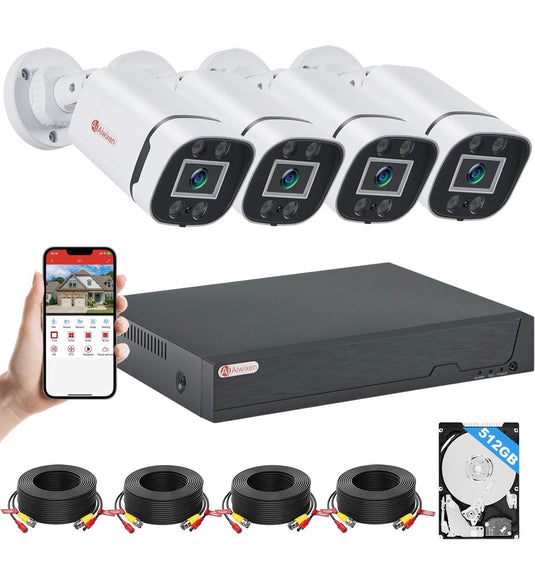 Wired Security Camera System, 4X 5MP Camera, 8CH DVR with 512GB HDD