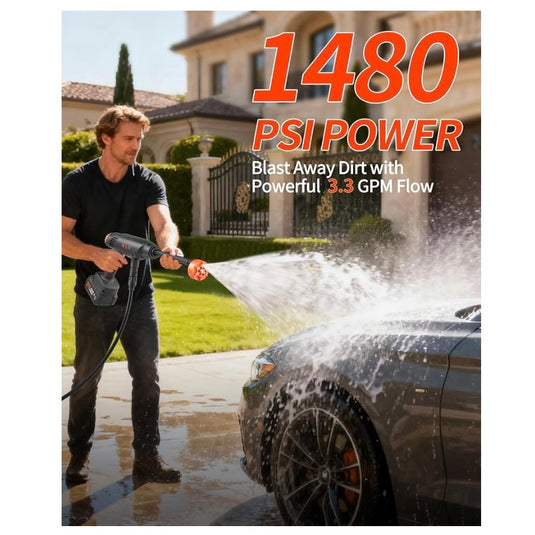 Blissthrill 1480PSI Cordless Pressure Washer with Battery & Foam Cannon
