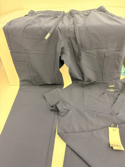 Ensemble blouse médicale col V et pantalon marine - Taille S