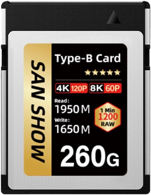 Professional CFexpress Type B Memory Card 260GB -Ideal for 4K & 8K RAW Video, High-Speed Photography, and Professional Use - Compatible with Canon, Nikon, Sony Cameras (260GB)