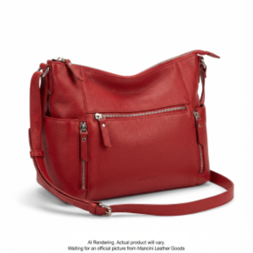 Mancini HBP1081-RED Sac à main bandoulière June – Cuir grainé de qualité supérieure