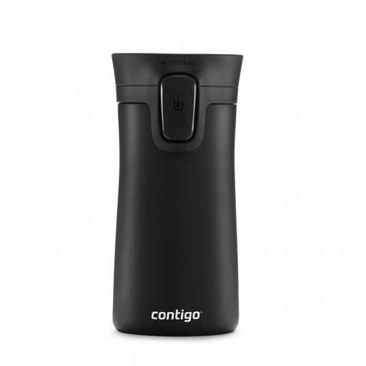A high-resolution, centered view of the matte black Contigo AUTOSEAL travel mug against a clean background, focusing on its design, logo, and lid mechanism. (Placeholder description)