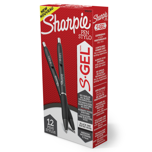 Stylo gel Sharpie S-Gel haute performance à pointe moyenne – 0,7 mm, encre noire, technologie professionnelle anti-bavure