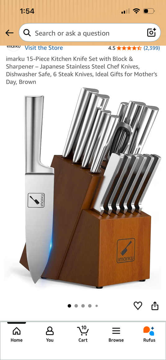 imarku 15-Piece Knife Set, Japanese High Carbon Stainless Steel with Block