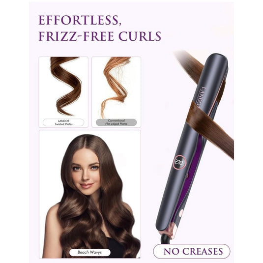 LANDOT Hair Straightener and Curler 2 in 1, Twist Flat Iron 1" Dual Voltage