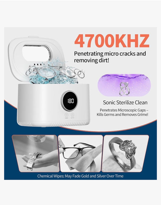 47kHz Ultrasonic Jewelry Cleaner, 600ml Ultrasonic Retainer Cleaner Machine
