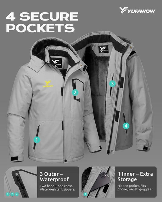 Yufawow Men's Waterproof Thermal Winter Ski Jacket