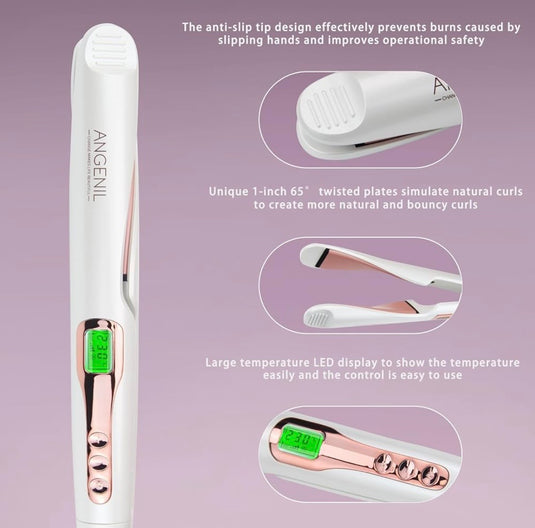 ANGENIL Hair Straightener and Hair Curler 2 in 1 for All Hair Types, White