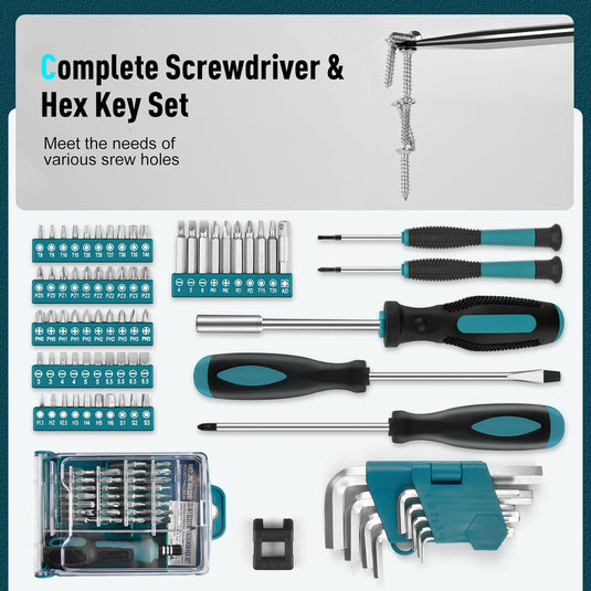 Sundpey 379 Pcs Portable Complete Home and Auto Tool Kit with Drawer Blue