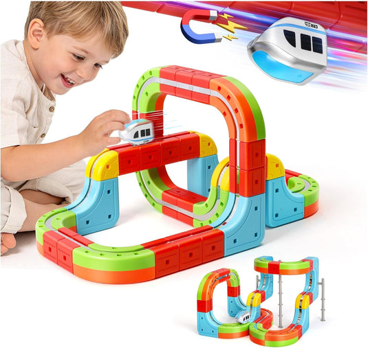 Train électrique pour enfants de 3 à 8 ans, circuit de course magnétique flexible 3D, jouet de construction