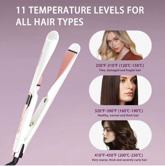 ANGENIL Hair Straightener and Hair Curler 2 in 1 for All Hair Types, White