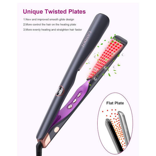 LANDOT Hair Straightener and Curler 2 in 1, Twist Flat Iron 1" Dual Voltage