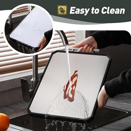 2 in 1 Stainless Steel and wheat straw pp Cutting Board with Handle Chopping