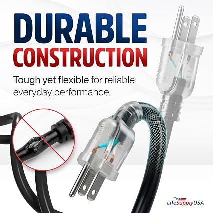LifeSupplyUSA 50ft Heavy-Duty 14/3 Outdoor Extension Cord, 15A