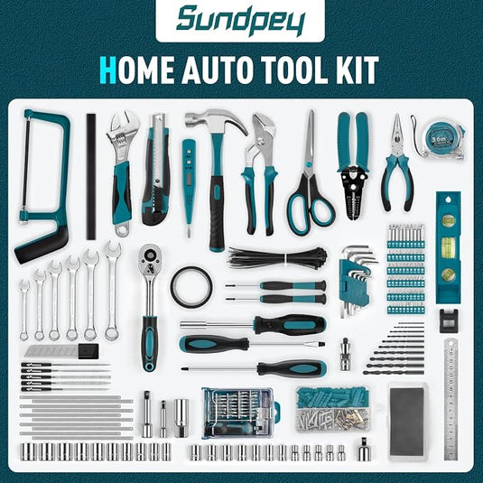 Sundpey 379 Pcs Portable Complete Home and Auto Tool Kit with Drawer Blue