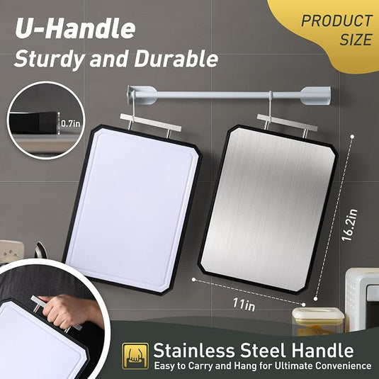 2 in 1 Stainless Steel and wheat straw pp Cutting Board with Handle Chopping