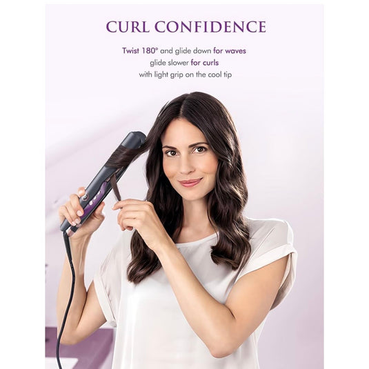 LANDOT Hair Straightener and Curler 2 in 1, Twist Flat Iron 1" Dual Voltage