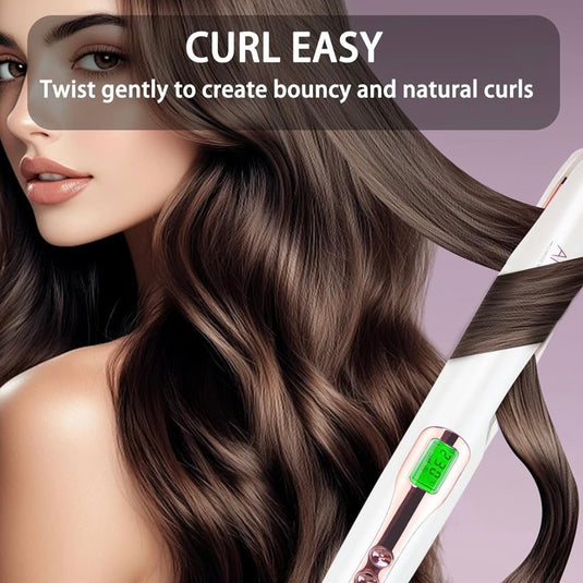 ANGENIL Hair Straightener and Hair Curler 2 in 1 for All Hair Types, White