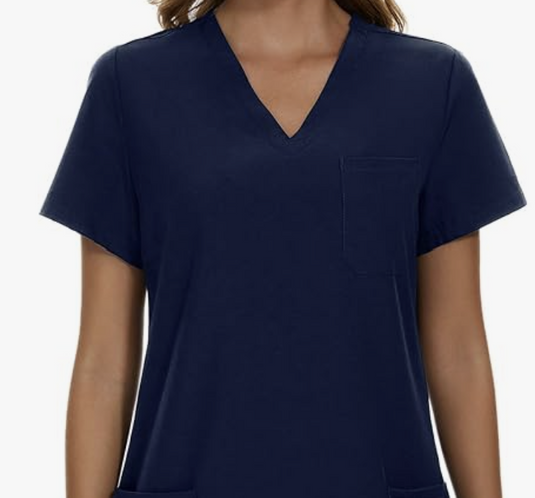 Navy V-neck Medical Scrub Top and Pants Set- Small Size